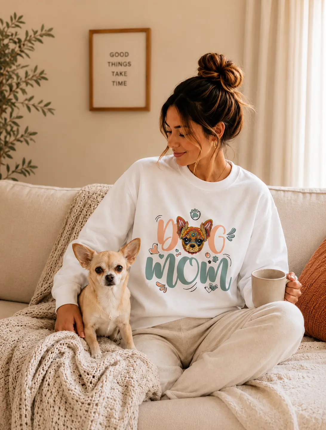 Sudadera para mujer de la colección human collection de Dinasty con estampado Chiuahua